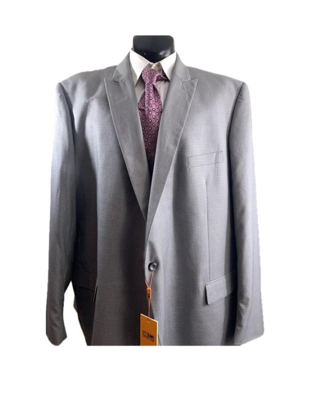 Steven Land Big and Tall Mens 60L Gray Glen Plaid One Button Suit